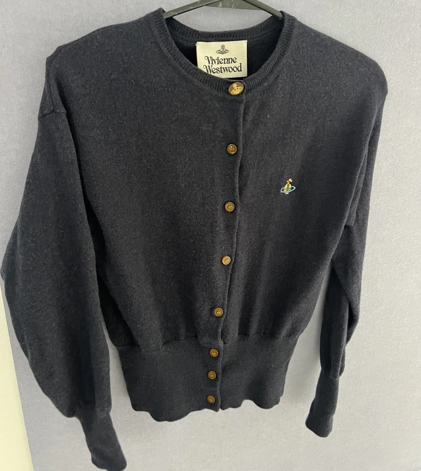 Vivienne Westwood Cropped Wool Cardigan Blue S UK8 Knit Long Sleeve - Image 2 of 4