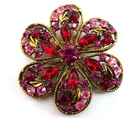 VINTAGE WEISS BROOCH RED & PINK RHINESTONES 2.25" FLORAL ESTATE COSTUME JEWELRY