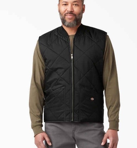 Dickies Mens SIze XXL Black Diamond Quilted Nylon Puffer Vest Lined - Picture 2 of 7