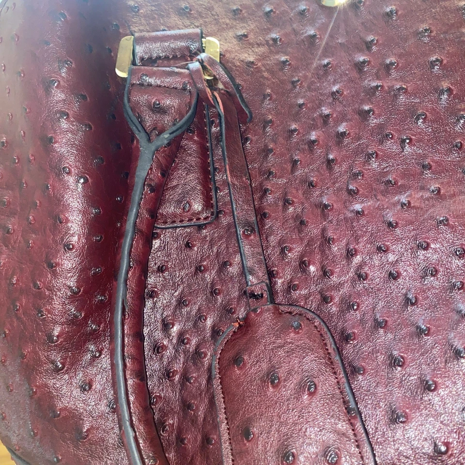 London Fog Tote, Dark Burgundy, Faux Ostrich Material, Used, Great Condition - Image 4 of 4