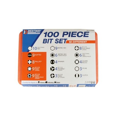 Best Way Tools - 24380 - Assorted Screwdriver Bit Set Carbon Steel 100/pc.