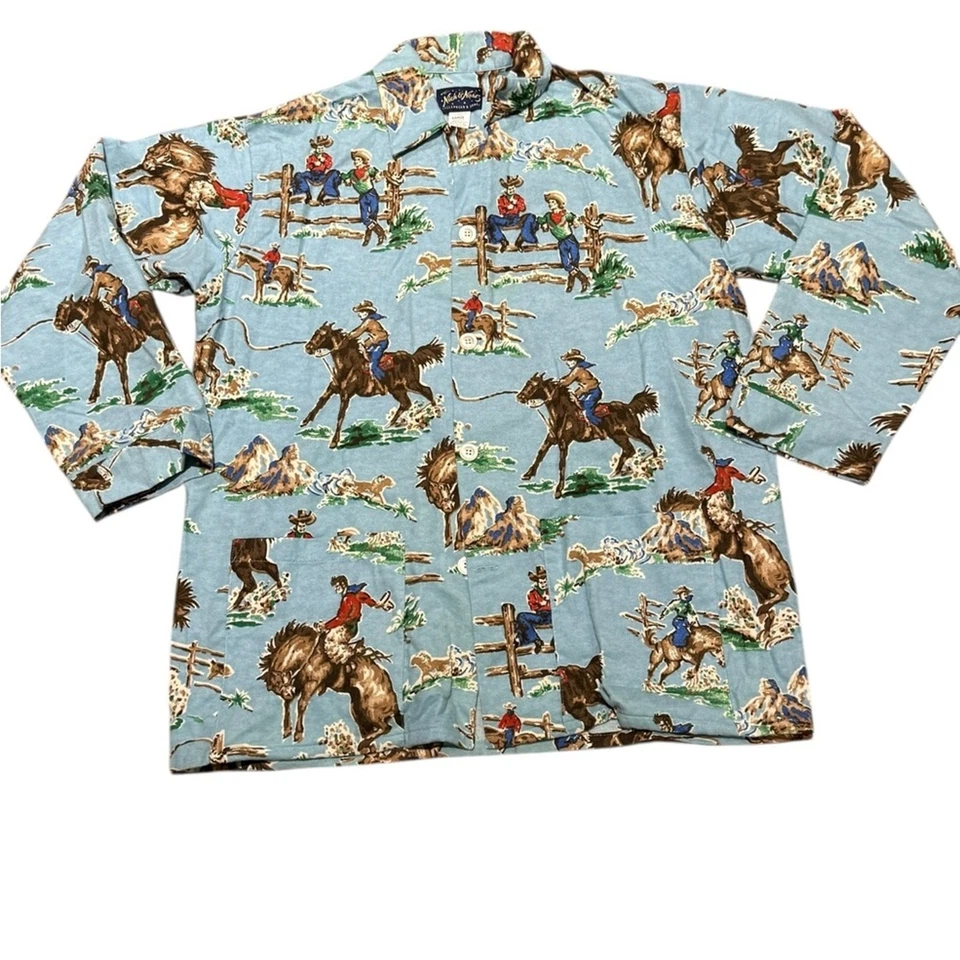 Vintage Nick & Nora Mens Large Western Adventure Pajama Set Kurt Cobain Favorite - Image 3 of 4