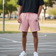 Adidas Men's Essentials 3-Stripes Fleece Shorts Wonder Mauve Pink HE6018 XL NEW