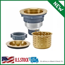 KONE 3-1/2 Inch Gold Sink Drain, Durable Stainless Steel Brass Kitchen Sink D...