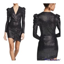 O.P.T x Anthropologie Sequin Lantern Long Sleeve V neck Wrap Mini Dress. size M