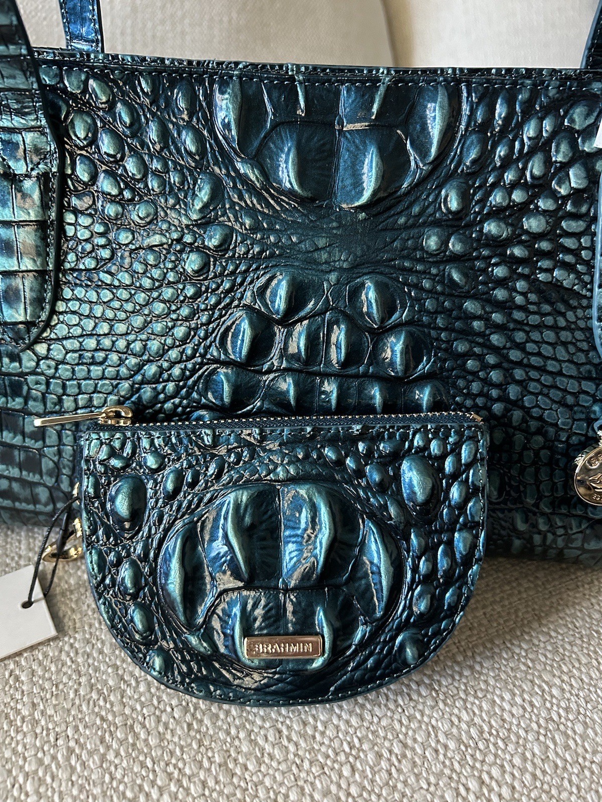 Brahmin Tonya Tote & Britt Set In Blue Patina NWT ~Sparkling Blue Jewel Tones 🦚