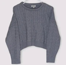 Orange Kiss Essentials Women's L Gray Cable Knit Crewneck Sweater Soft Stretch