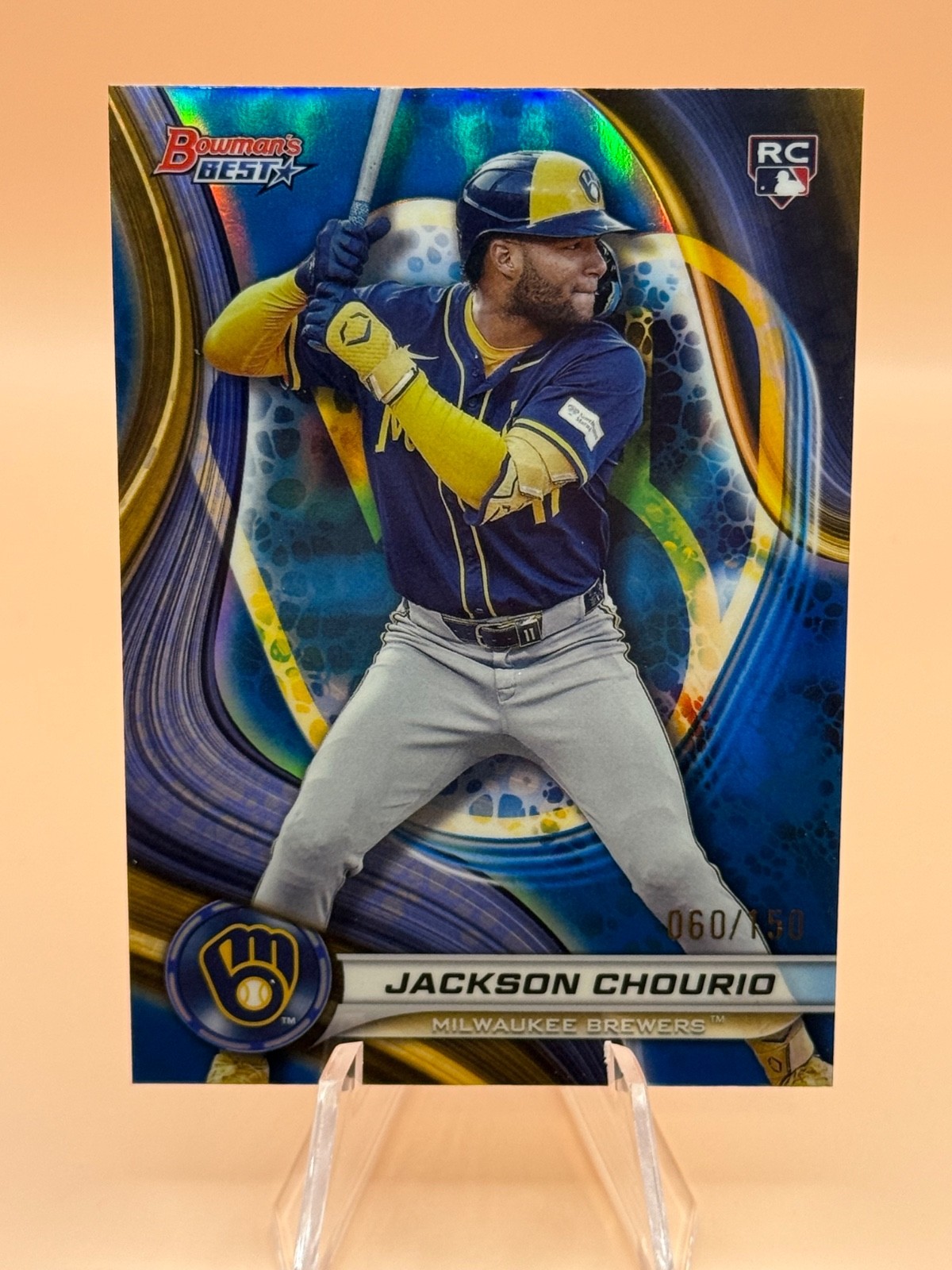 Jackson Chourio Rookie Blue Refractor /150! 2024 Bowman’s Best Milwaukee Brewers