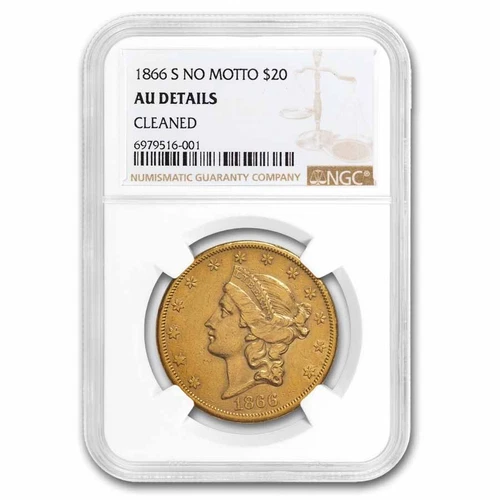 1866-S $20 Liberty Gold Double Eagle No Motto AU Details NGC