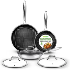 NutriChef 6pc PFOA/PFOS FREE Non-Stick Tri-Ply Cookware Pan Set, 14.1lb