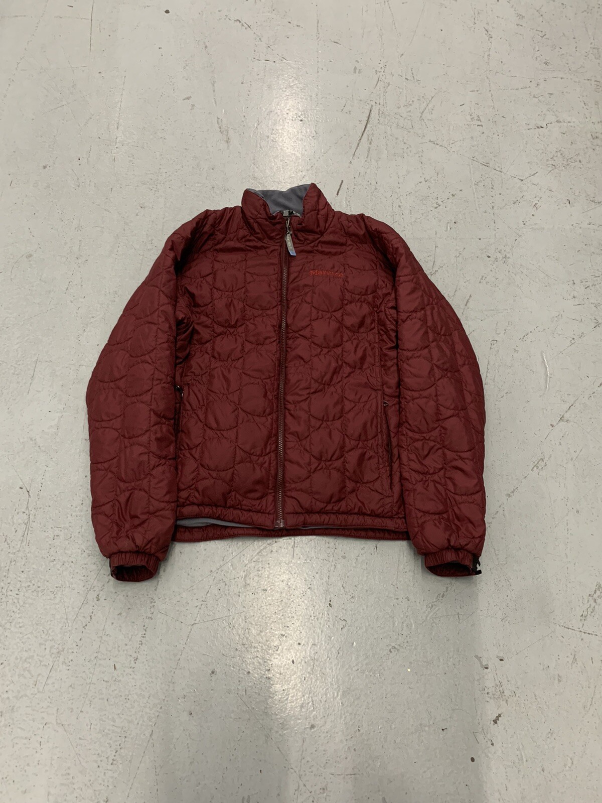 Marmot Fleece Lined Down Jacket Womens LARGE Burgundy Zip Up Puffer