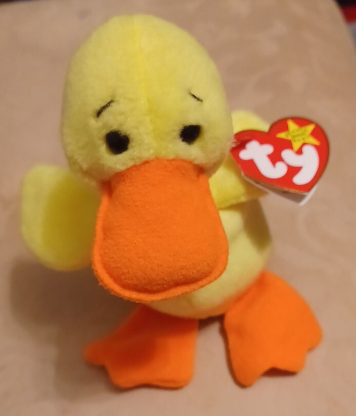 TY 1994 RARE Retired Beanie Baby Quackers the Duck PVC Pellets Tag