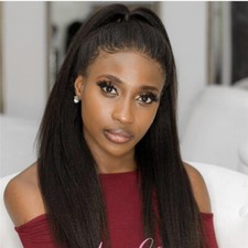 16" Yaki Straight Black Yaki Wigs Lace Front 100 Human Hair Wigs with Baby Hair