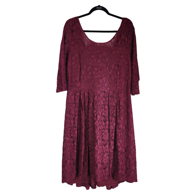 Lane Bryant Women Dress Size 16 Burgundy Red Purple 3/4 Sleeve Lace Midi  Elegant | eBay