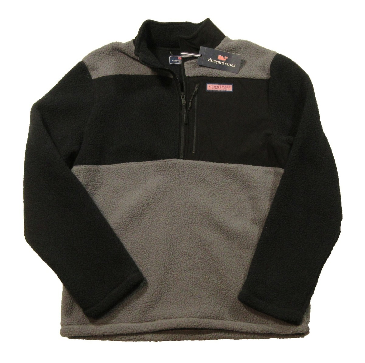 Vineyard Vines Men's Gray Harbor Block Stillwater Sherpa 1/2 Zip Pullover Jacket