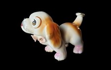 Vintage MCM Spaniel Dog Japan Porcelain Ceramic Figure Pink Flowers gold halo