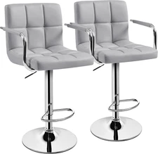 Bar Stools Set of 2, PU Leather Adjustable Swivel Barstools, Hydraulic Kitchen C