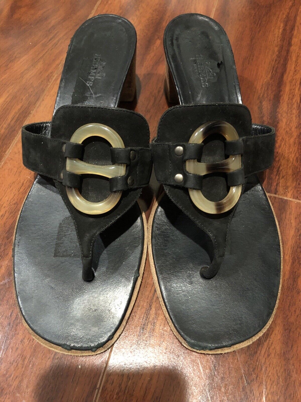 Hermes Shoes 39 LOGO Thong Sandal Mid Heel Slide … - image 1