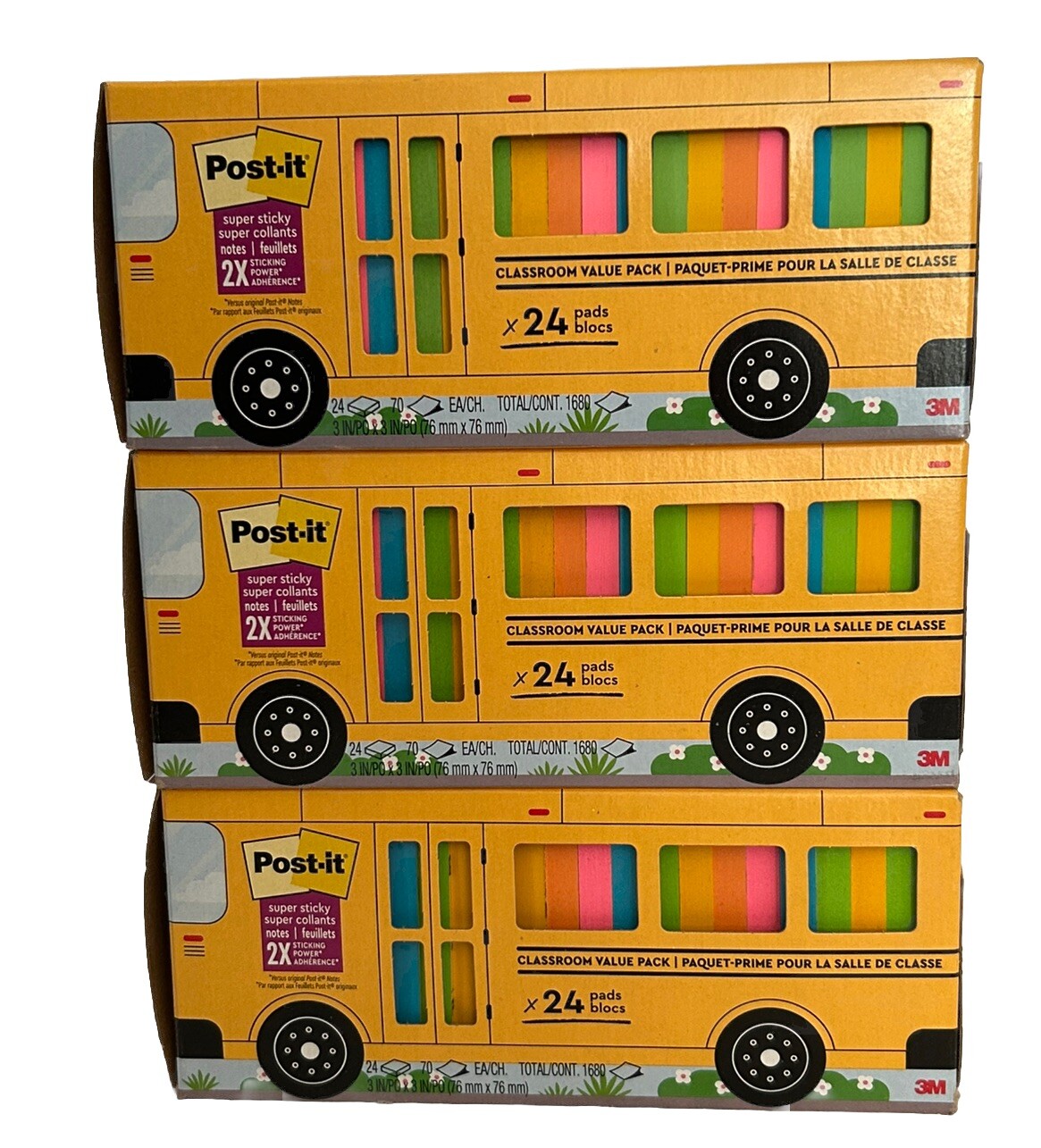 Super Sticky Post-it Notes Classroom Pack 24 Pads 70 Sheets Each - Set of 3-image