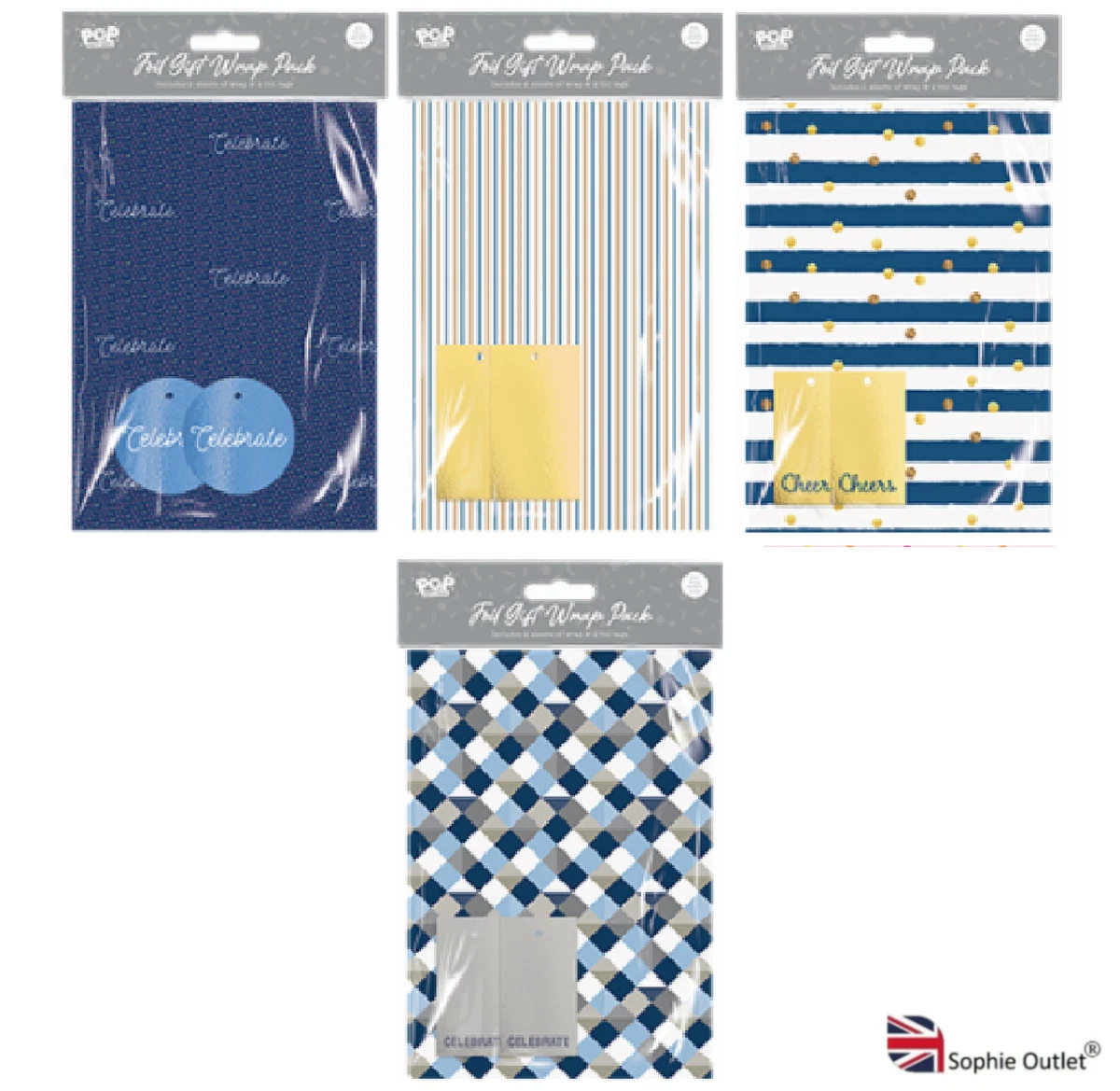Men Gift Wrapping Paper Tags Birthday Party Present Sheets Stripes