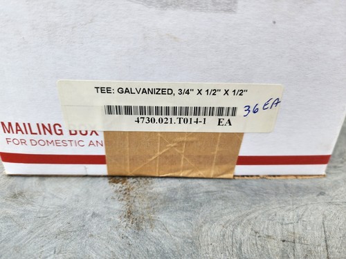 Tee 3/4" x 1/2" x 1/2" Galvanized Malleable Iron NPT Threaded Pipe Fittings - Picture 5 of 5