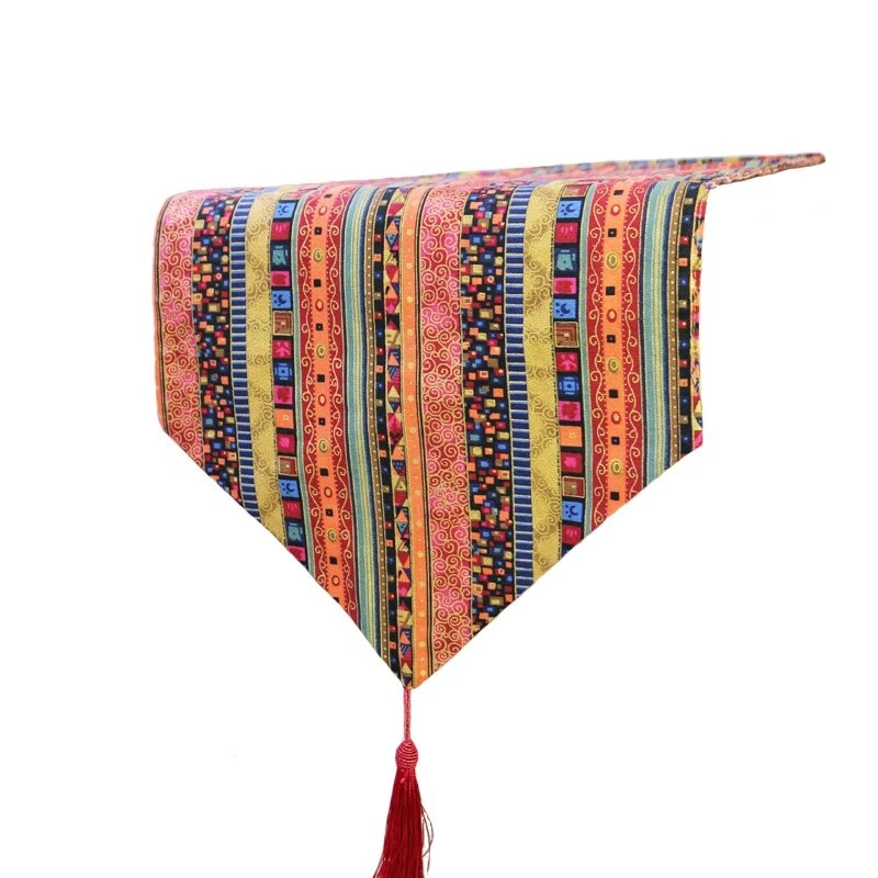 Cotton Linen Ethnic Stripe Table Runner Table Cover Dresser Kitchen Dining - Image 4 of 4