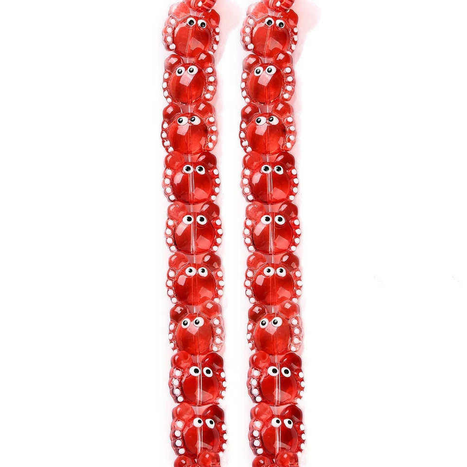 1 hilo hecho a mano cangrejo rojo cuentas de murano hebras con esmalte 12~14 mm 13,3" Foto 3 de 4