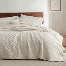 NEW Anthropologie Beige Boho Chevron Quilted Bedding Quilt Sham Set - King