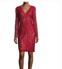 Vera Wang Red Lace Long Sleeve Double V-Neck Cocktail Dress Size 2 NWT $258