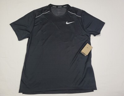 Nike Men s Dri Fit Miler Running Shirt AJ7565-010 Black -Reflective
