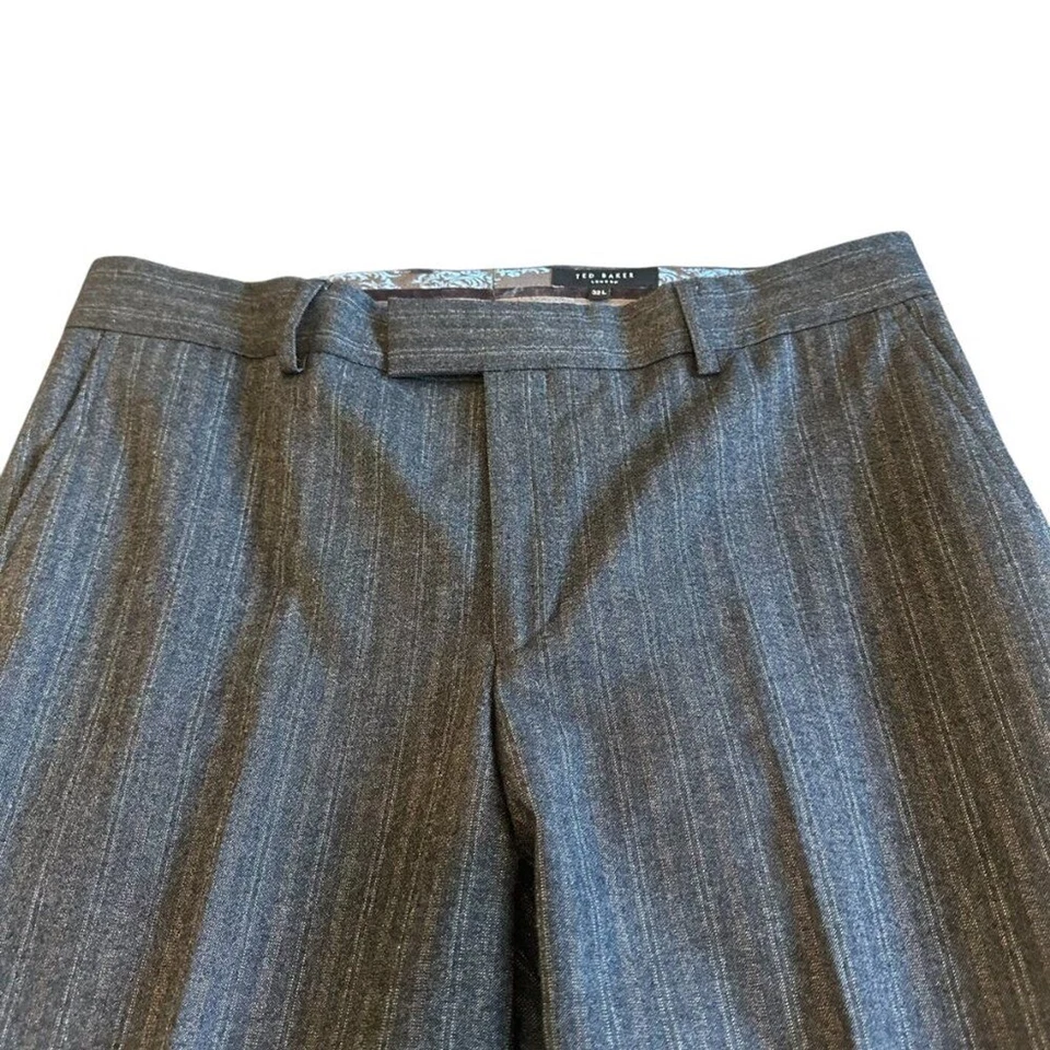 Ted Baker London Wide Leg Slacks Dress Pants Brown Pinstripe Size 32 L Women's - Image 2 of 4