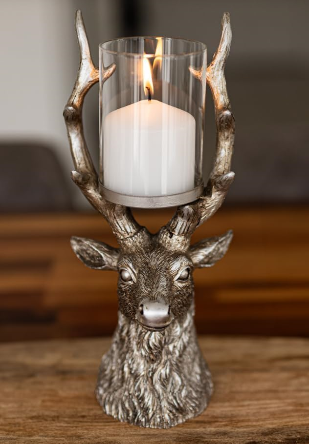 Marco Paul Christmas Stag Candle Holder Decoration Pillar Silver Home