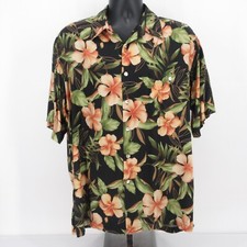 Vintage Tori Richard Hawaiian Shirt Mens Large Floral Black Made in USA Honolulu