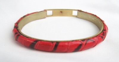 Italy Red Snakeskin & Red Rhinestone 24K Gold Plated Bangle  display picture 1