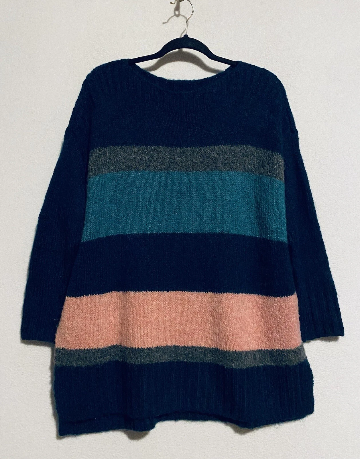Lou Grey LOFT Sweater Womens Small Striped Boat Neck Poncho Oversized Alpaca