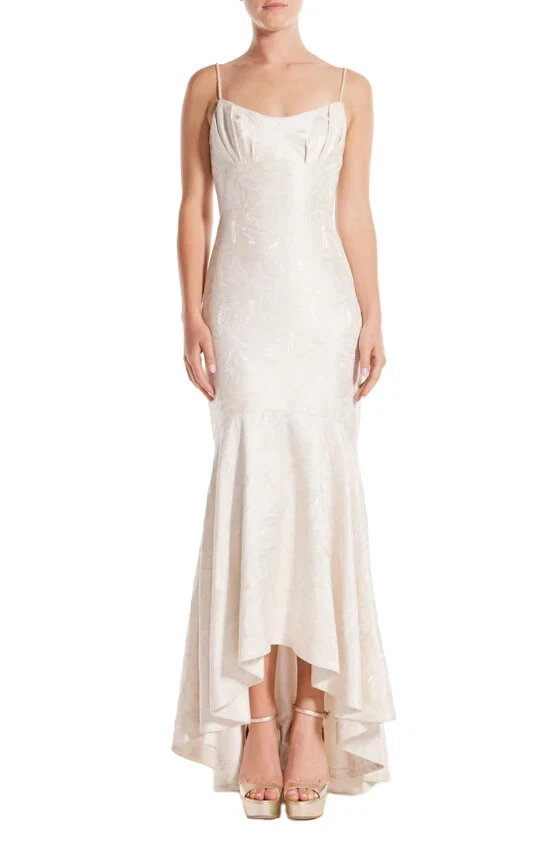 Красивый размер 8 Monique Lhuillier слоновой кости жаккард Hi-Low свадебное платье  - Изображение 3 из 4