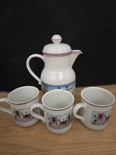 Vintage Villeroy Boch Naif Christmas Coffee Pot Luxembourg Laplau Plus 3 Mugs 