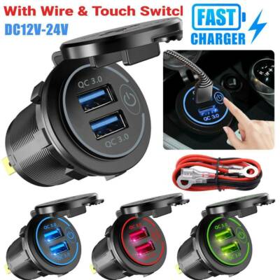 QC 3.0 Dual USB Fast Charger Sockter Power Outlet LED Waterproof For Car Boat RV