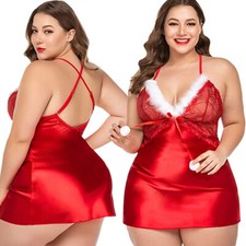 Plus Size Lingerie Valentine Cosplay Satin Silk Nightgown Full Slip Sleepwear US