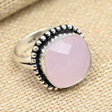 Pink Chalcedony Gemstone Handmade 925 Solid Sterling Silver Ring Jewelry