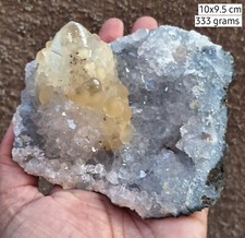 SUPERB YELLOW FLUORITE BALLS WITH CALCITE ON QUARTZ MATRIX BASE # 333