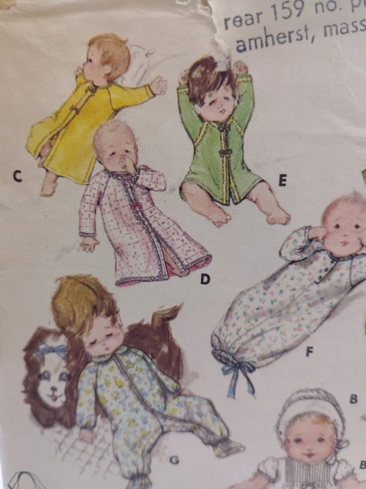 Layette Gown Sleeper Bonnet Infants Butterick 5102 Sewing Pattern VTG Wardrobe - Image 2 of 4