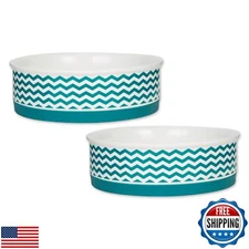 Bone Dry Ceramic Pet Collection Chevron, Large Set, 7.5x2.4, Teal, 2 Piece