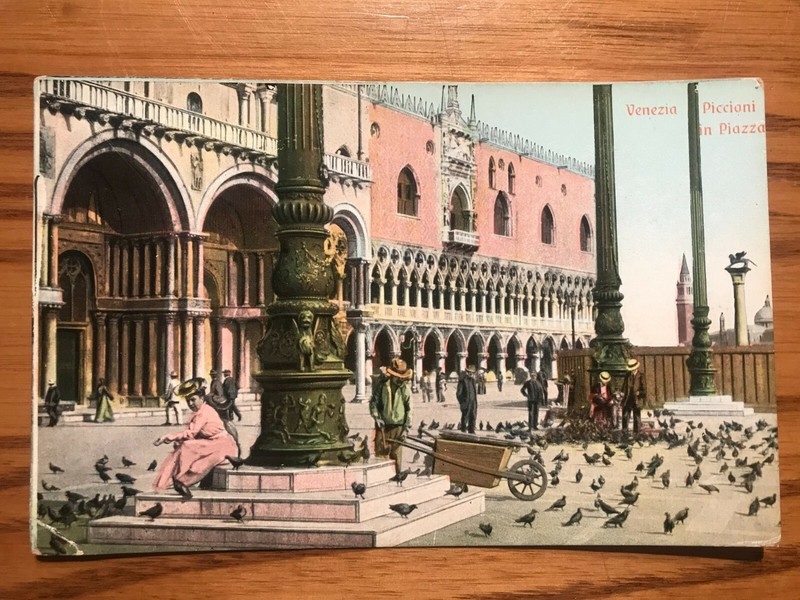 Vintage Postcard - Venezia Piccioni in Piazza, Venice, Italy - Postmarked 1912