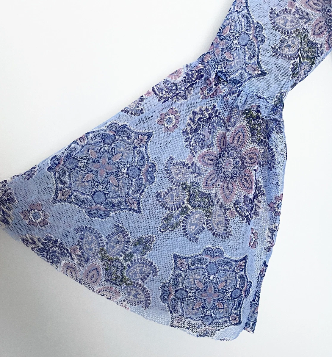 Justice Girls Blue Floral Dress Long Bell Sleeves Lined Size 8 Boho