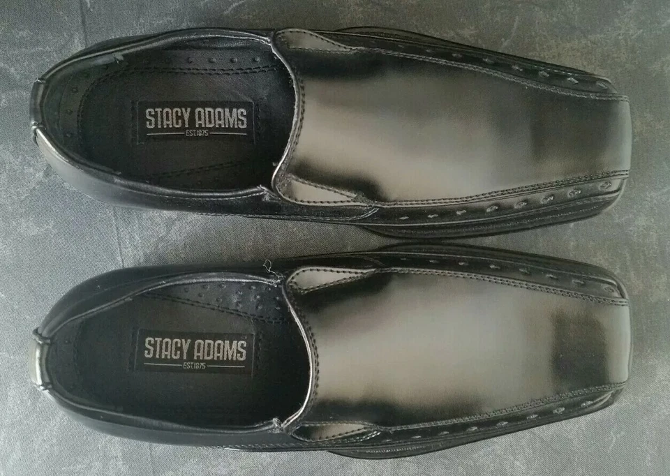 Mocasines de vestir Stacy Adams para niños talla 13,5 M punta de bicicleta zapatos sin cordones negros nuevos sin caja  Foto 4 de 4