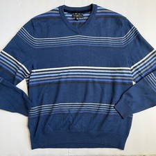 Merino Wool Blend Striped Sweater EUC M Mens V-Neck Knit Preppy Grandpacore
