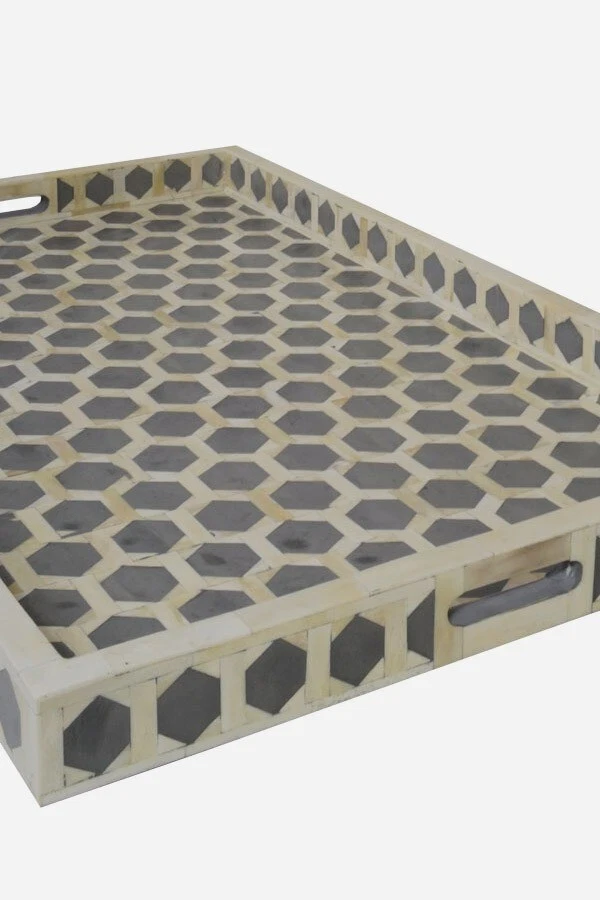 Bone Inlay Hexagonal Design Tray in Grey Color - Image 4 of 4