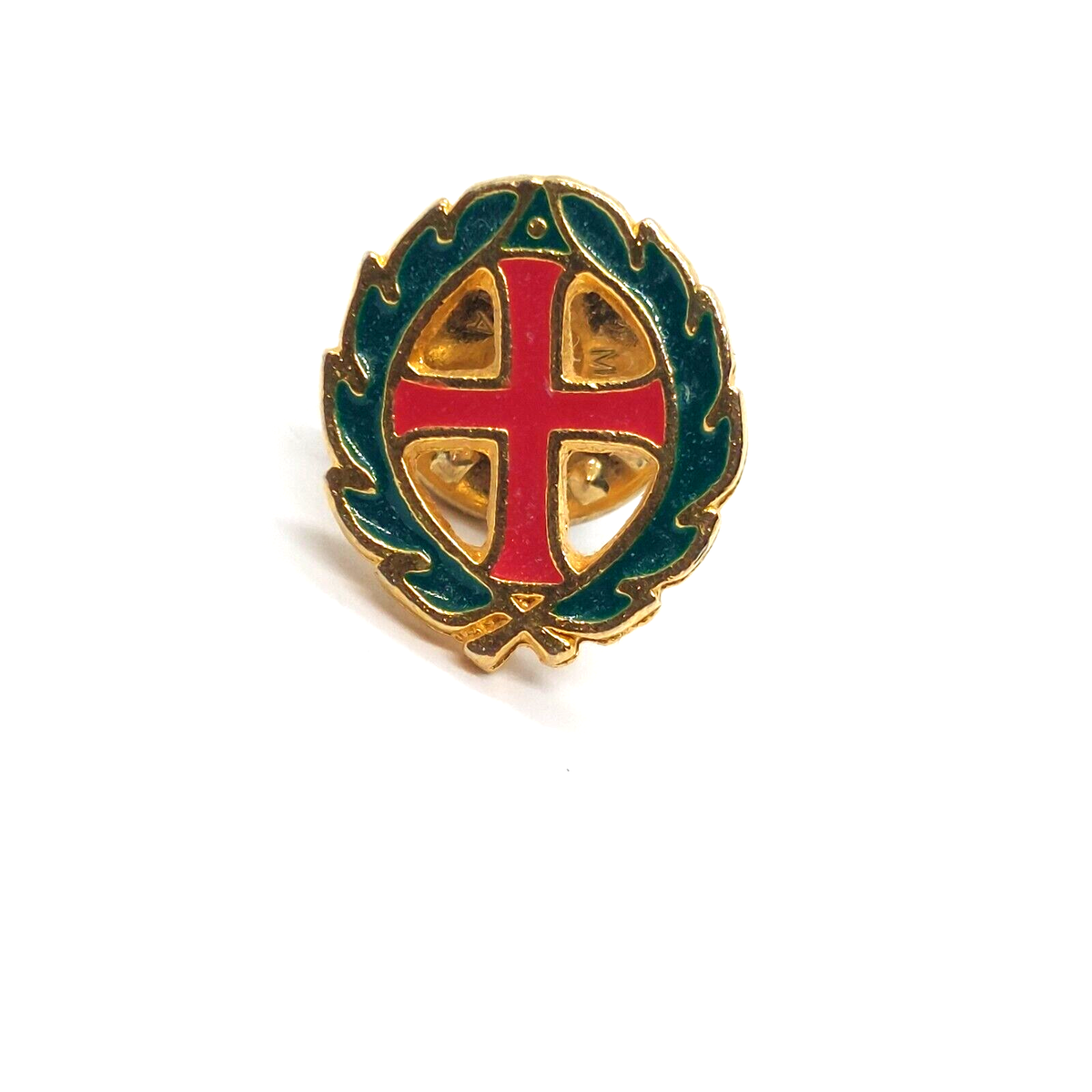 Red Cross & Green Crown Wreath TSG Pin Religious Lapel Enamel
