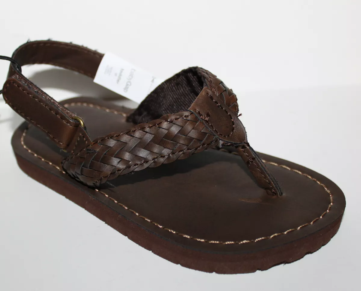 baby Gap NWT Boy 6 8 9 10 Brown Faux Leather Braided Flip Flop